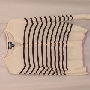 Lands' End Cream and Purple Striped Button Front Cardigan